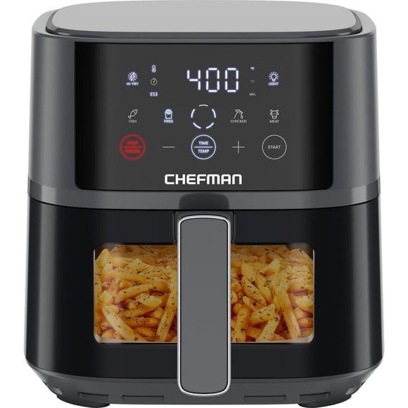 Chefman TurboFry Touch 4L (4-Qt) Easy-View Air Fryer w/ 4 Cooking Presets and 235°C (450°F) Hi-Fry Button - Grey, New