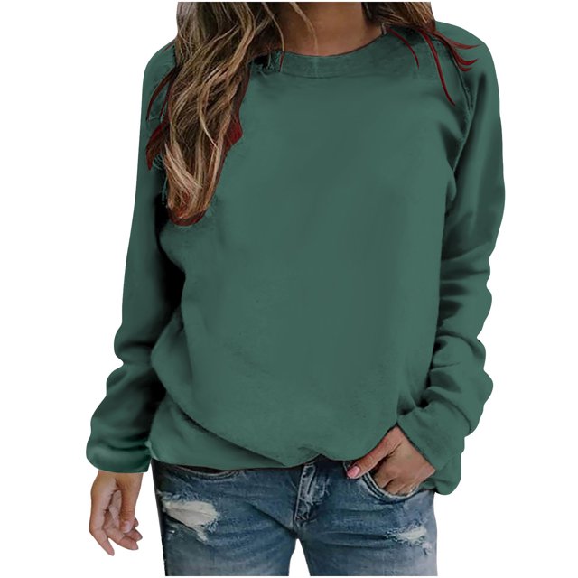Yuyuzo 2025 Automne Chandail Sportif Uni pour Femme Décontracté Ample à Col Rond Raglan à Manches Longues Tunique à Enfiler Hauts Bleu