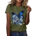thumbnail image 1 of Hauts d'Été pour Femmes T-Shirt Imprimé à Col Rond Manches Courtes Sport Décontracté Surdimensionné Vert Armée S, 1 of 4