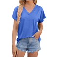 thumbnail image 2 of Fashion Womens Solid Color Loose T-Shirt Short Sleeved V-Neck Top, 2 of 9