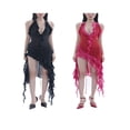 thumbnail image 2 of Femmes Été Sans Manches Licol Volant Patchwork Robe Couleur Unie Slim Fit Dos Nu V Cou Bodycon Midi Robe, 2 of 5