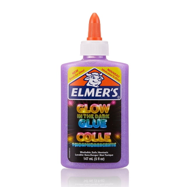 Elmer's Colle Liquide Phosphorescente, Idéale pour Fabriquer du Slime, Lavable, Bouteille de Colle Violet Centré Translucide avec pigment Néon visible et Étiquette d'Elmer, Brille après Exposition à la Lumière et Convient pour Fabriquer du Slime Phosphorescent, Décorer et Projets d'Artisanat, et Souvent Utilisée comme Accessoire de Jeu Sensoriel.