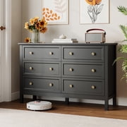 YouTrend Black Dresser with 6 Drawer for Bedroom,Traditional Adult Chest of Drawers with Golden Handles for Living Room,Hallway
