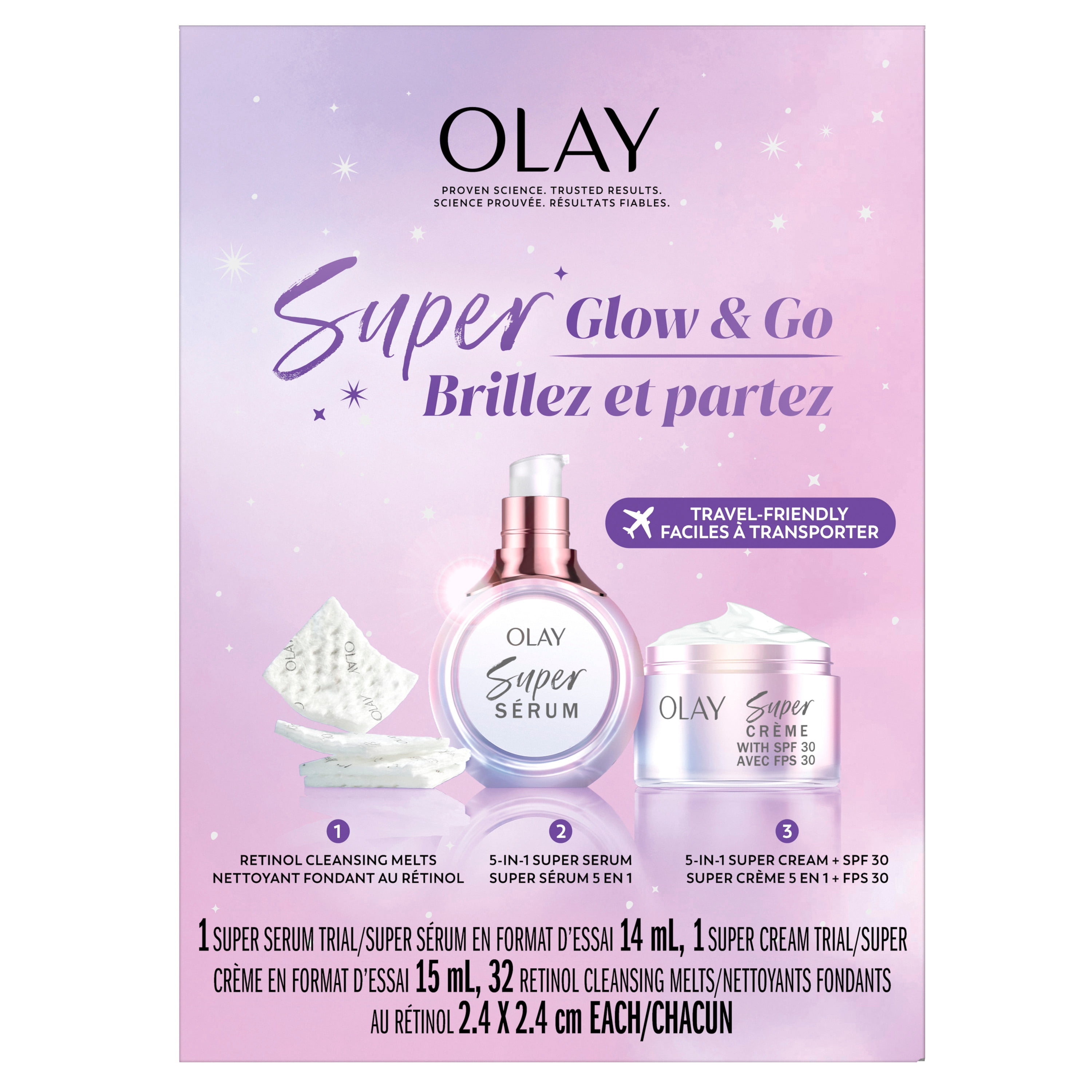 Olay Super Glow et Go sérum pour le visage et crème pour le visage coffret-cadeau pour elle, 3 pièces