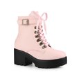 thumbnail image 1 of Unique Bargains Bottes de Combat à Plateforme à Talon Épais pour Femme Rose (Taille 8,5), 1 of 7