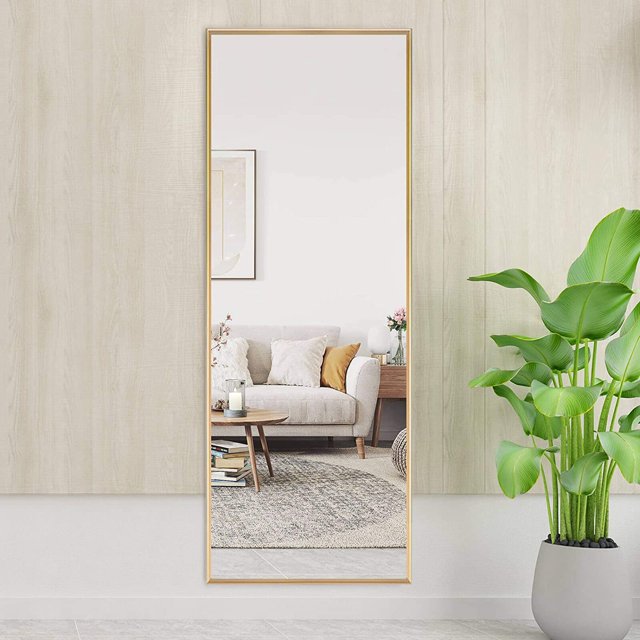 NeuType Gold Floor Mirror with Stand Large Full Length Mirror Modern Wall Mounted Mirror 59" x 20"