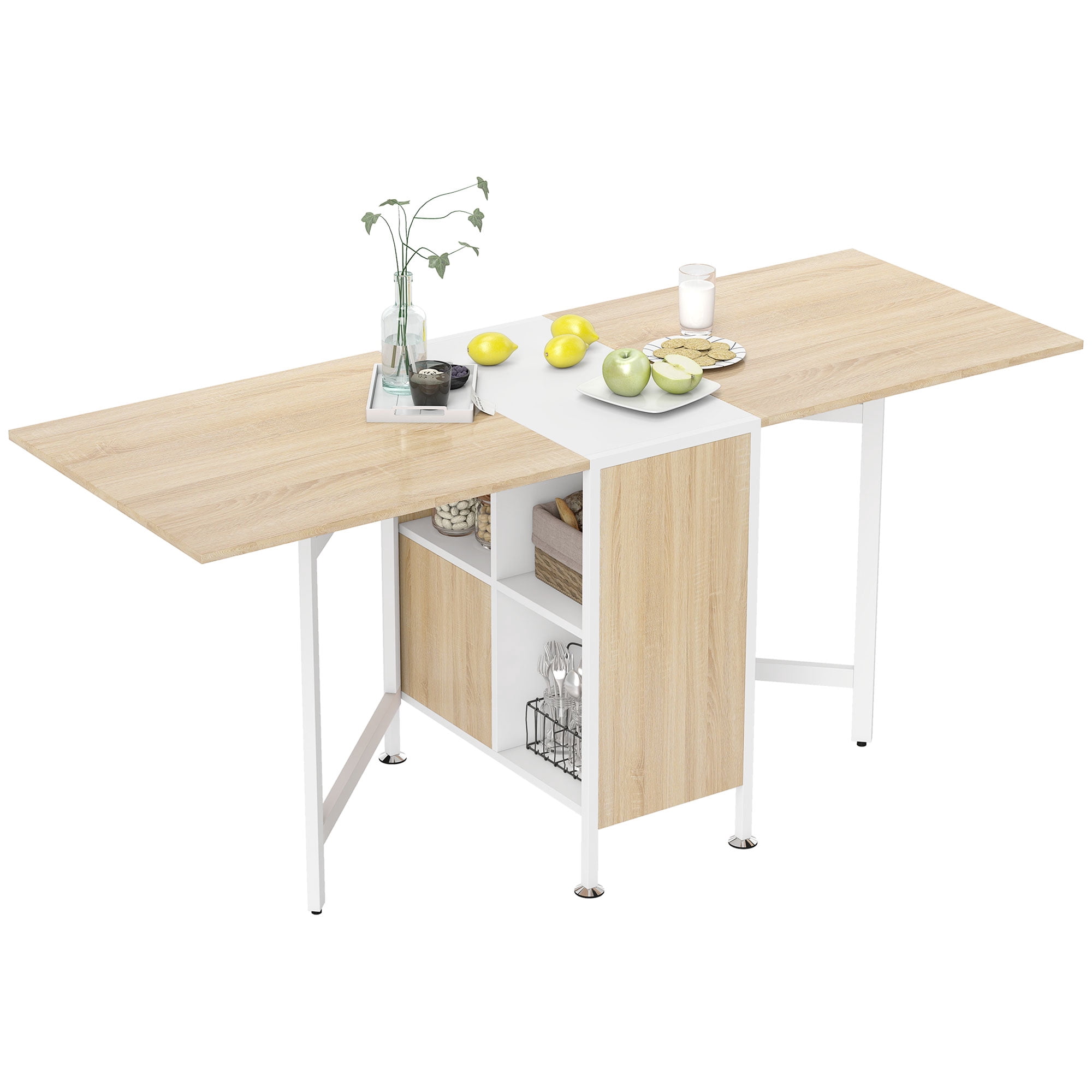 HOMCOM Folding Dining Table with 4-Shelves, Drop Leaf Kitchen Table, Brown