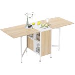 HOMCOM Folding Dining Table with 4-Shelves, Drop Leaf Kitchen Table, Brown