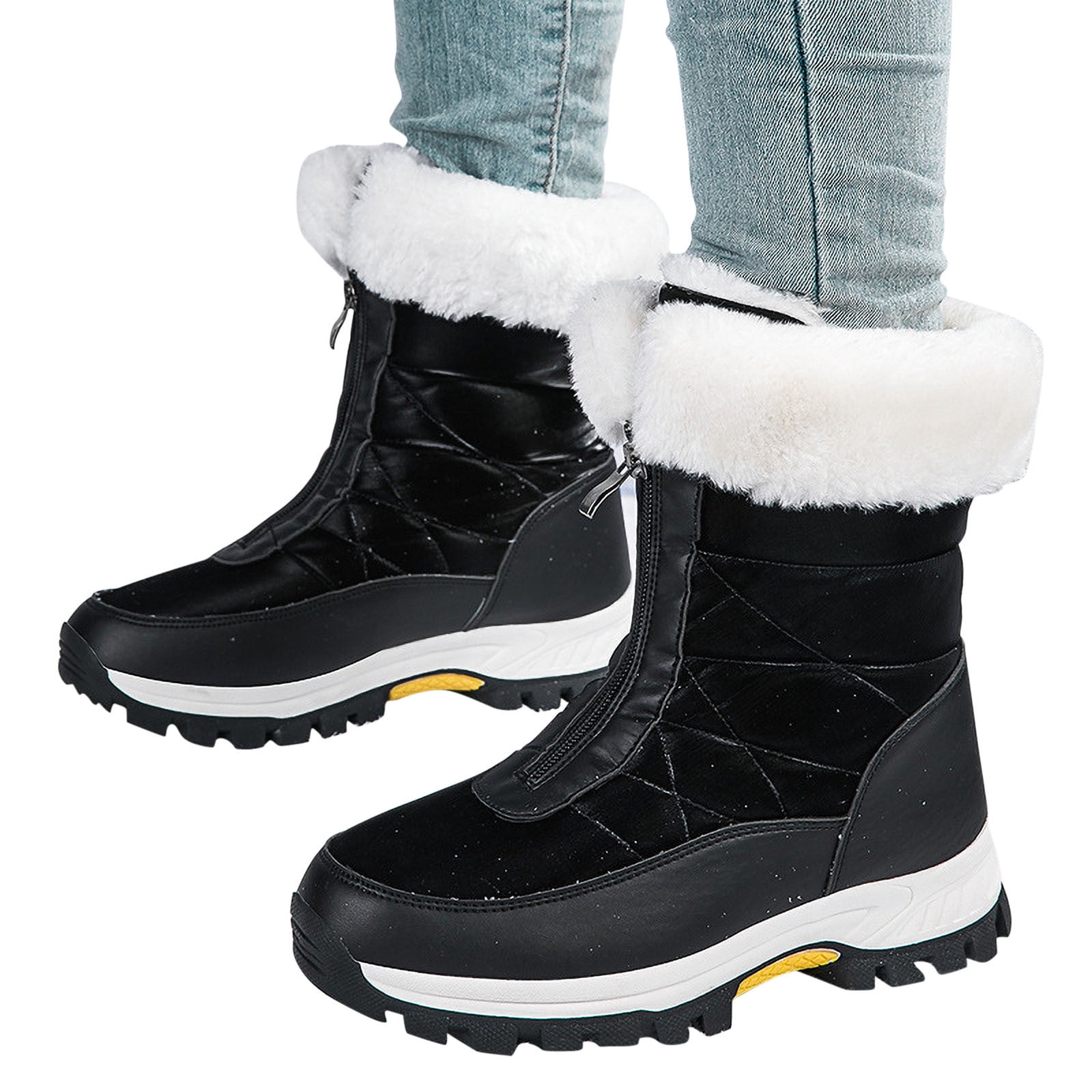 Bottes pour Femmes Mode Chic Hiver Extérieur Neige Bottes pour Femmes Peluche Épaisses Isolation Coton Imperméables Tourisme Rural Ski Chaussures Chaussures en Liquidation