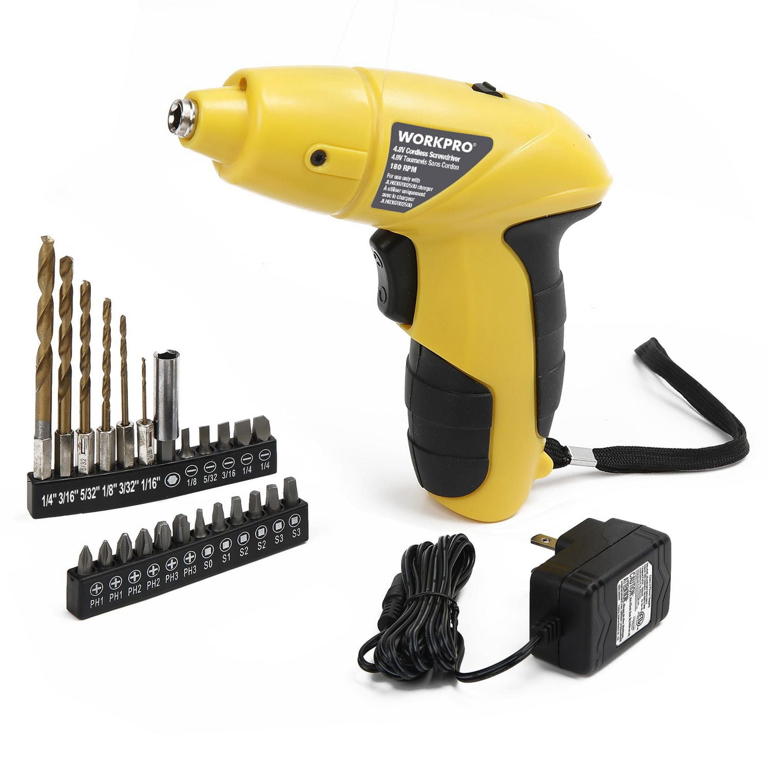 WorkPro 4.8V Cordless Screwdriver,4.8V Stubby Drill,Drill Bits and Screwdriver Bits