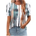 thumbnail image 3 of Pisexur Hauts pour Femmes Décontractés en Lin Col Rond Grande Taille Imprimé Manches Courtes T-shirt Blouse, Hauts d'Été pour Femmes Rose,P, 3 of 3
