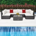 thumbnail image 3 of Gymax 7PCS Patio Rattan Sectional Sofa Set Outdoor Furniture Set w/ Off White Cushions, 3 of 10