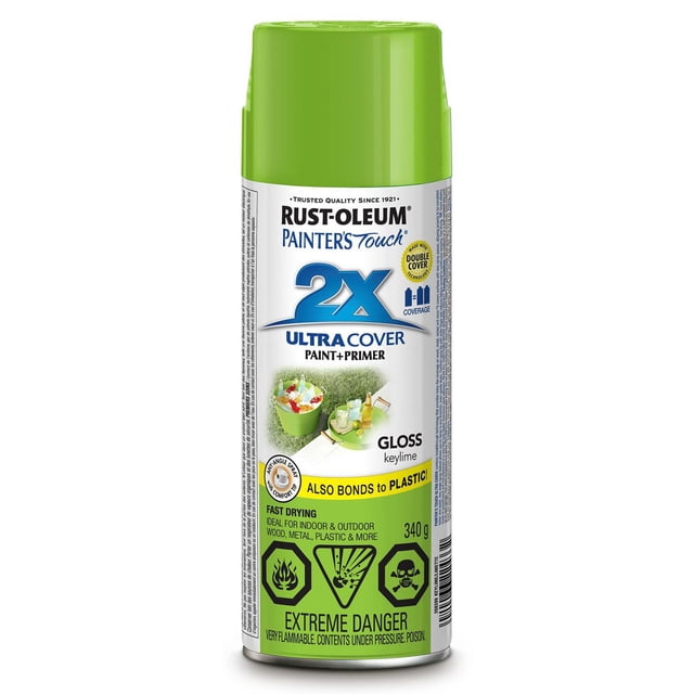 Peinture et apprêt tout usage Rust-Oleum Painter's Touch 2X Ultra Cover en aérosol, finition brillante Key Lime, 340 g