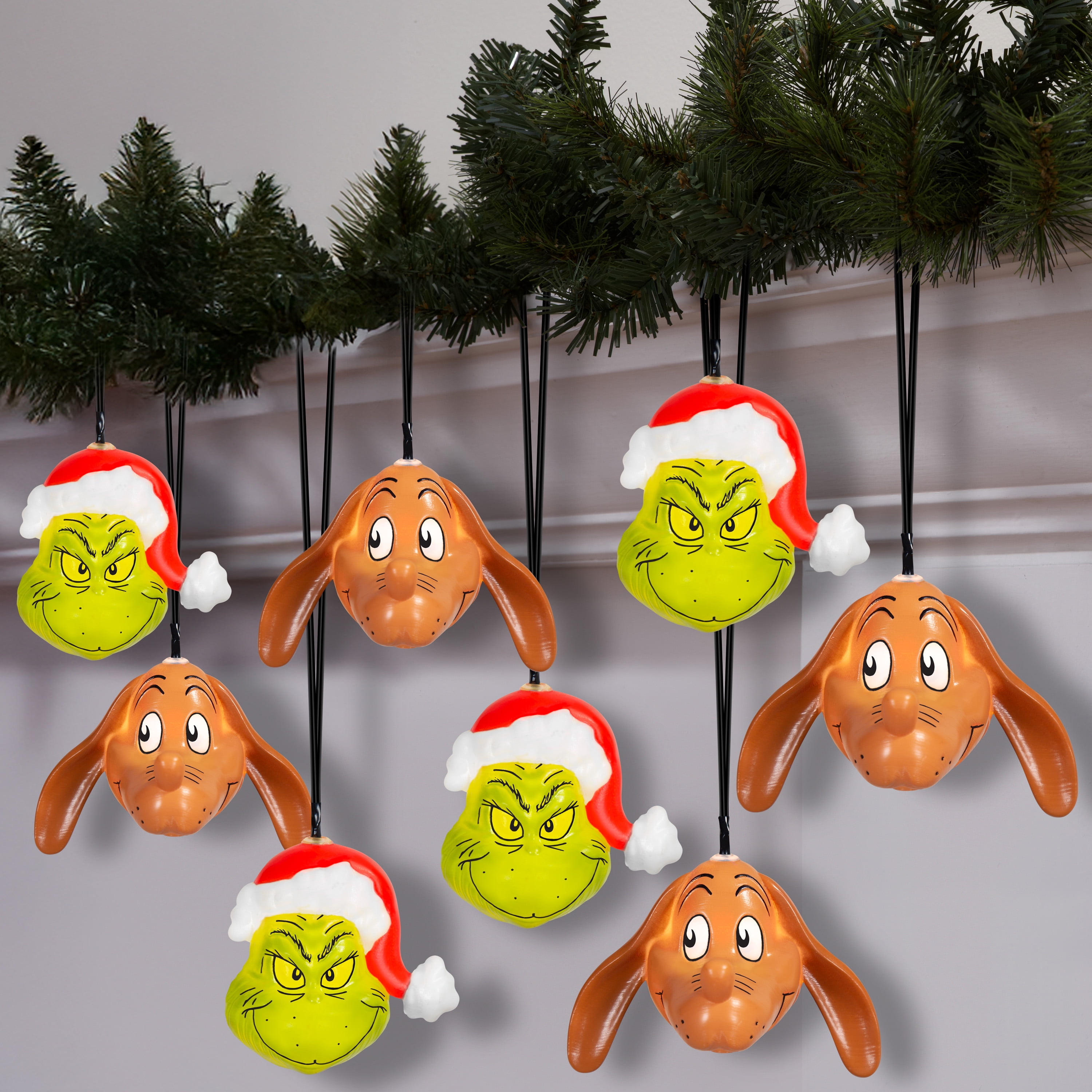 Lumières clignotantes de Noël lot de 8 têtes de Grinch et Max Dr. Seuss