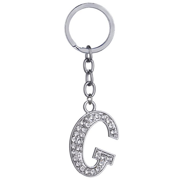 Key Chain Rhinestone A to Z Design Pendant Keychain Key Ring for Handbag Decor