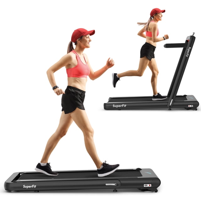 Gymax Tapis Roulant Pliant 2 en 1 4,75 Hp Machine de Course avec Appli et Télécommande Noir