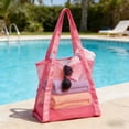 thumbnail image 1 of Linnome Mesh Beach Bag Large Capacity Drawstring Tote for Wet Clothes Towels 13x12.2x8.7in Pink, 1 of 6