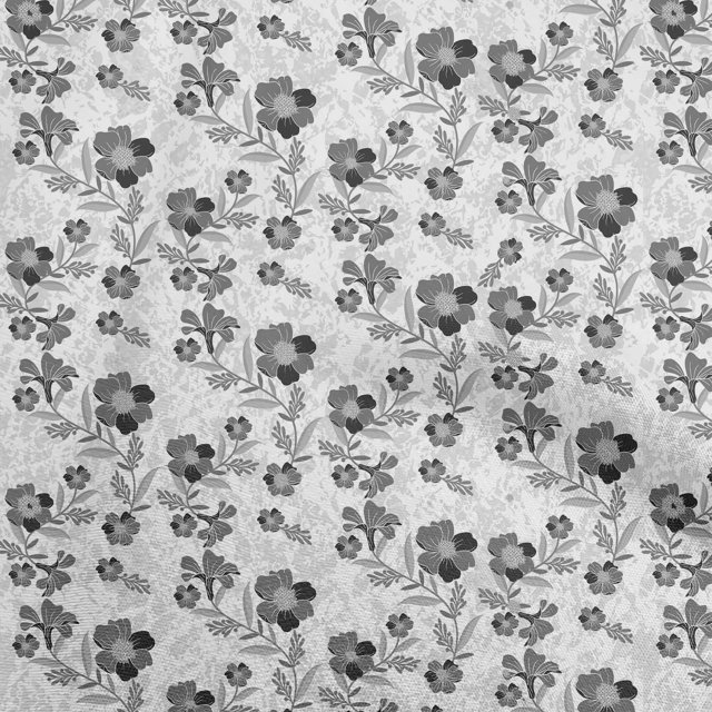 oneOone Tissu en Coton Flex Gris à Fleurs Tissu pour Robe Tissu Imprimé au Mètre 40 Pouces de Large