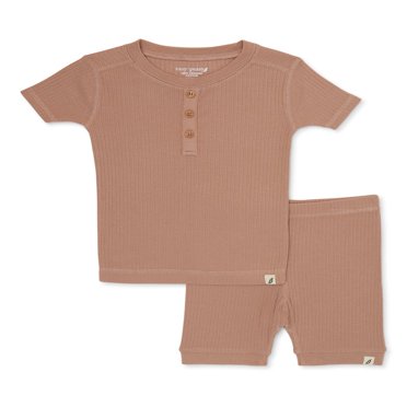 Ensemble de Pyjama 2 Pcs pour Tout-Petit Unisexe en Coton Biologique, Haut à Manches Courtes et Short, Tailles 12 m à 5 T