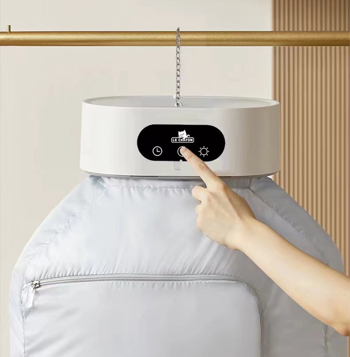 Portable clothes dryer, portable clothes dryer for apartment dormitory and RV, foldable mini washer and dryer with drying bag, two heating modes, time setting function and purple light