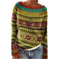 thumbnail image 1 of MesaSe Chandail à Imprimé Fair Isle pour Femmes, Style Vintage Aztèque, Imprimé Paysage de Montagne, Col Rond, Tricoté, 1 of 3