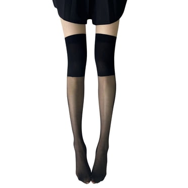 WTXUE Bas Cuisses, Bas Noirs, Collants en Silicone Qui Restent en Place, Soyeux Semi-Transparents pour Femmes en Nylon, Noir, 1 Paire