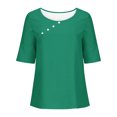 thumbnail image 5 of Yuyuzo Hauts Grande Taille pour Femmes Col Rond T-Shirts à Boutons Été Manches Mi-Longues Décontractés Coupe Ample Hauts, 5 of 5