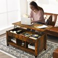 thumbnail image 3 of Giantex Lift Top Coffee Table, with Hidden Storage Compartment & 3 Open Shelves, Rectangular Cocktail Tea Table w/Solid Wood Legs for Living Room Reception Room, Coffee, 3 of 8