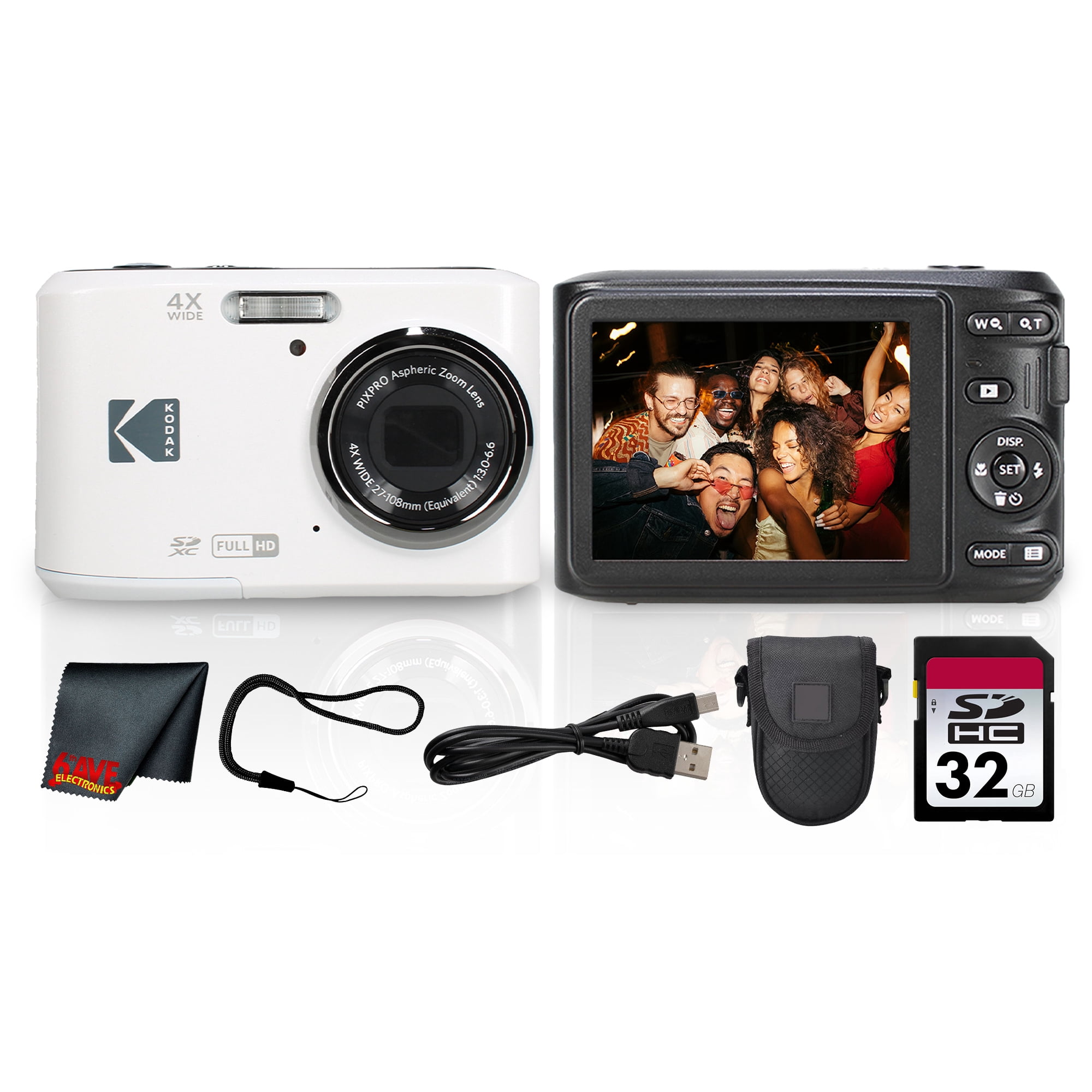 Kodak PIXPRO FZ45 Digital Camera (White) (FZ45WH) + 32GB Card +