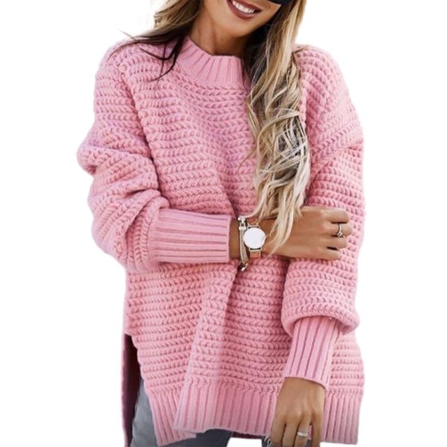 Innerwin Chandail d'Hiver Chaud pour Femmes, Loungewear, Col Roulé Mi-Haut, Ample, Rose m