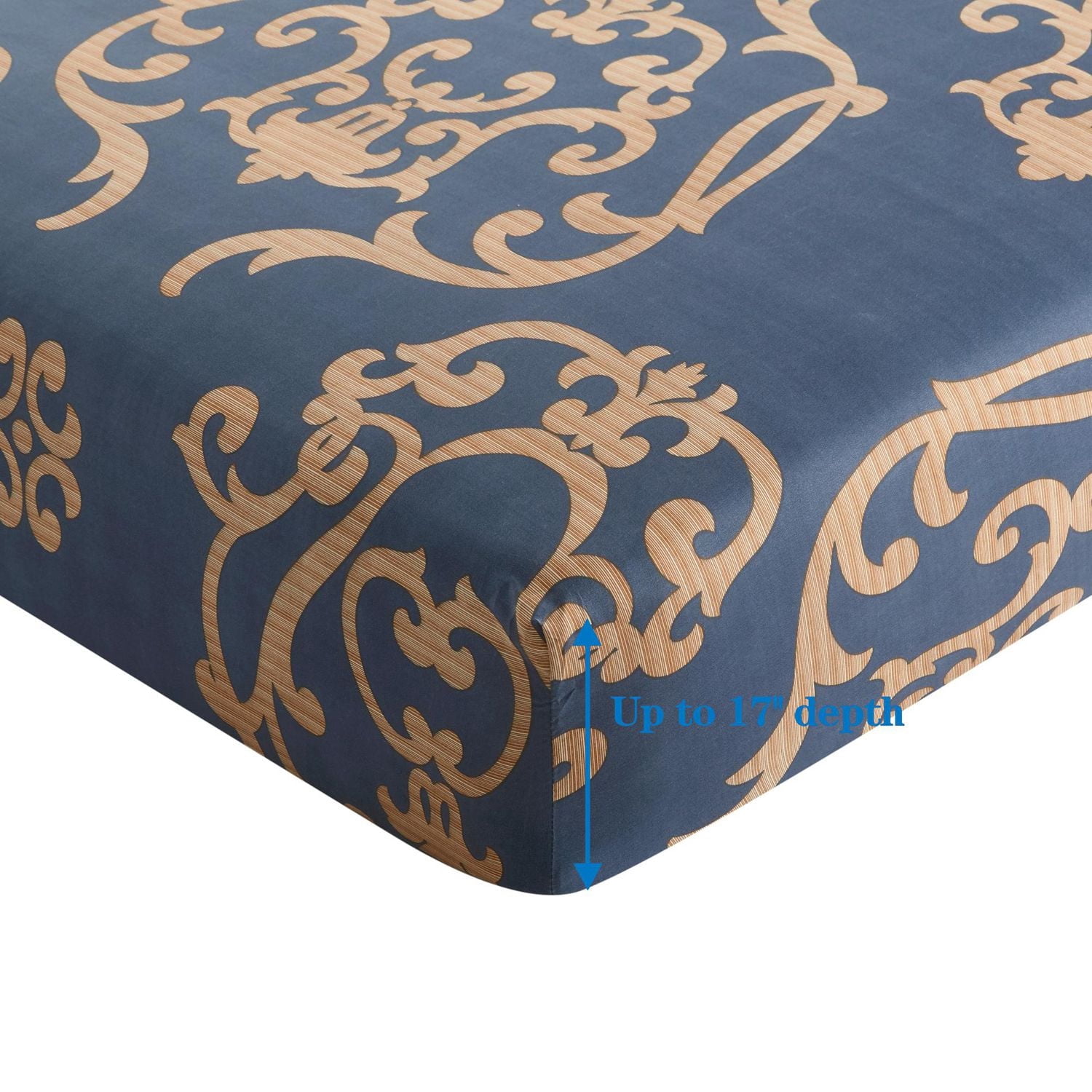 Literie Marina Décoration ultra douce et soyeuse, riche en soie et en rayonne de bambou, toutes saisons, avec taies d'oreiller, motif damassé doré et bleu marine