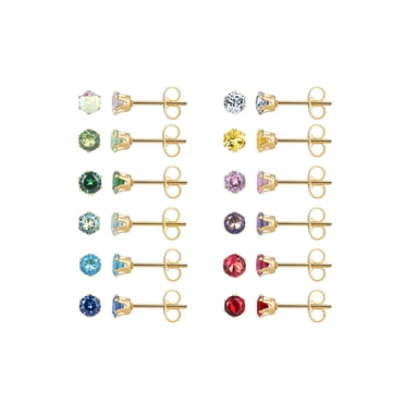 12 Pairs Surgical Stainless Steel Stud Earring Sets Birthstone Cubic Zirconia Stud Earrings for Women Girls 3 4 5 7mm