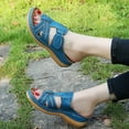 thumbnail image 3 of Womens Orthopedic Slippers Walking Slip on Sandals Comfortable Leather Wide Open Toe Platform Wedge Slides, 3 of 7