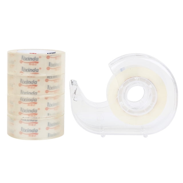 Graflsoa 1.8cm Transparent BOPP Tape Set with Cutter - 5 Rolls (18mm x 30Y) + 1 Dispenser for Office & School Use