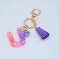 thumbnail image 2 of Hangs Pendant 2 Resin Glittering Letter Keychain with Color Stitching Flowing Design Purple Drop Glue English Character Key Chain, 2 of 5