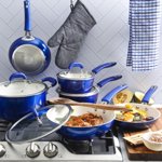 Kenmore Arlington 12-Piece Ensemble de produits de cuisine antiadhésifs en céramique, bleu métallisé