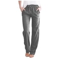 thumbnail image 4 of AherBiu 2PCS Womens Linen Pants Drawstring Elastic Waisted Straight Leg Casual Trousers with Pockets, 4 of 6