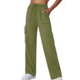 thumbnail image 1 of LLYwey on Sale Clearance Womens Sweatpants Joggers Ladies New Straight Tube Solid Color Multi Pocket High Waisted Drawstring Work Sweatpants Pants New Full Length Pants Regular Fitted Green XL, 1 of 8