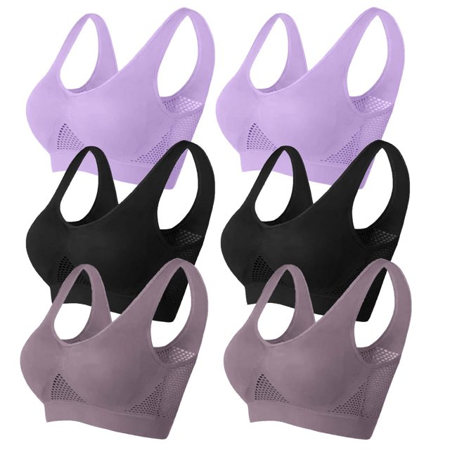 Timegard 6pc Sports Bras for Women Plus Size High Support Wireless Breathable Mesh Workout Running Bras