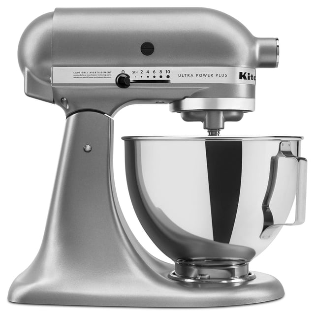 KitchenAid® Ultra Power® Plus Series Batteur sur Socle à Tête Inclinable de 4,5 Pintes en Argent Métallique avec Bol à Mélanger en Acier Inoxydable Poli de 4,5 Pintes et Poignée Confortable, Offrant 10 Vitesses et un design à Tête Inclinable pour un Mélange en Profondeur et un Accès Facile au Bol.