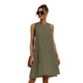 thumbnail image 1 of Nouvelle Robe Ligne A Unie pour Femmes Design Patchwork Col Rond Mode Urbaine Sans Manches Taille Mi-Haute Décontractée Robe Mini Ample, 1 of 2