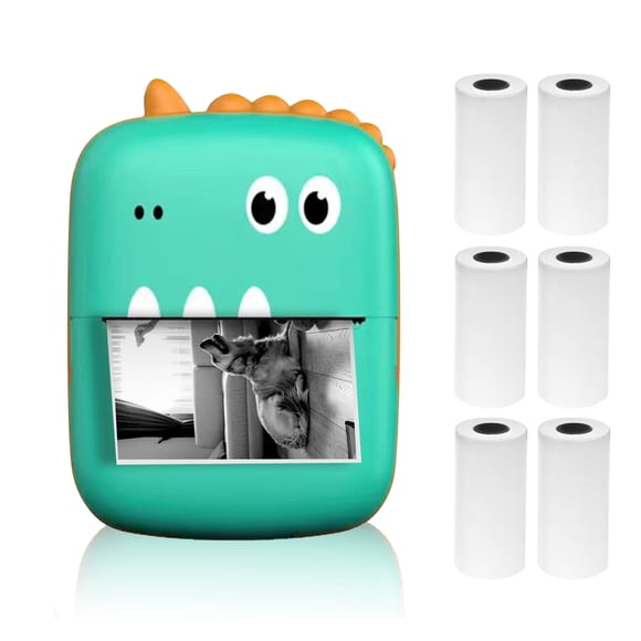 TFixol A8 Mini Thermal Printer - 57mm Portable Pocket Printer for Notes, Images, Web, Text, Memos, Lists - Dinosaur Green, 200dpi, Built-in Battery, Includes 6 Thermal Paper Rolls