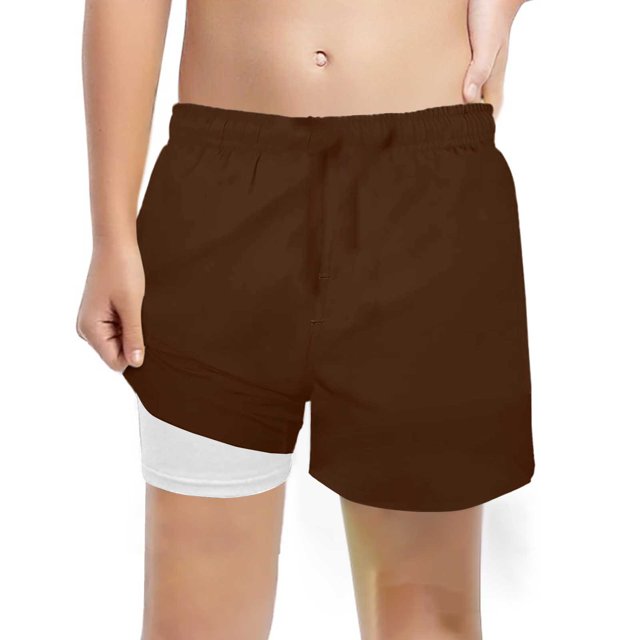 Toddler Swim Trunks Kids Toddler Boys Solid Color Quick Dry Swim Trunks with Compression Liner Stretch Swim Shorts Boys Rash Guard Brown 10 Years-12 Years