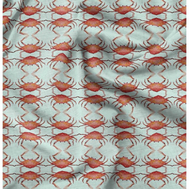 Soimoi Green polyester Crepe Fabric Crabs Ocean Print Sewing Fabric Yard 42 Inch Wide