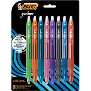 BIC Gelocity Originale Assortiment de couleurs de mode Stylos de gel, Point moyen (0.7 mm), 8-Count Pack, Stylos Gel rétractables avec poignée confortable