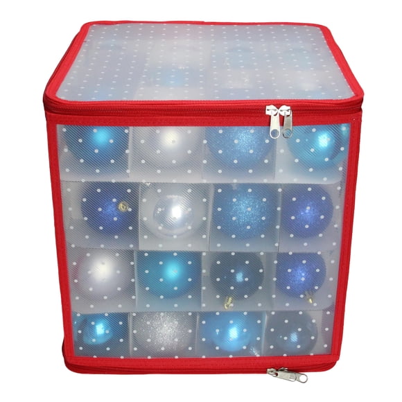 Northlight Transparent Zip Up Christmas Storage Box - 12.5" - Holds 64 Ornaments - Red and Clear