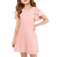 thumbnail image 1 of Robe d'Été pour Fillette, Robe de Princesse, Robe Trapèze à Volants, Robe Évasée pour Fille, Manches Courtes, Robe Rose pour Filles, Robe pour Occasions Spéciales, 1 of 4