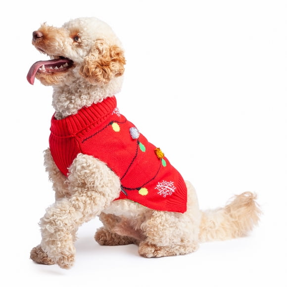 One Paw, Chandail des Fêtes pour chien, plusieurs tailles, lumières de Noël, rouge