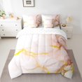 thumbnail image 2 of YST Girly Geometric 7-Piece Bedding Set Pink Marbling Golden Sequins Comforter Set, King Size, 2 of 4