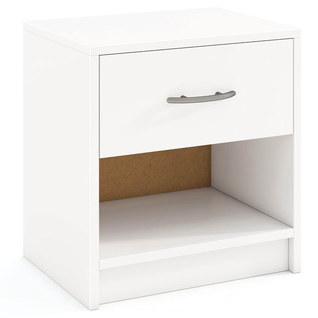 Costway Modern Nightstand Bedside Table with Drawer Open Storage Shelf for Small Spaces White